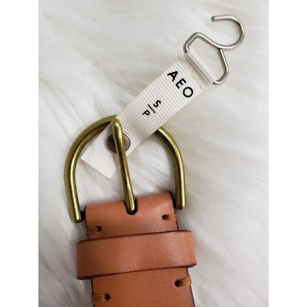 NEW SMALL - American Eagle Women Belt‎ Tan Genuine Leather Cutout Boho Hippie